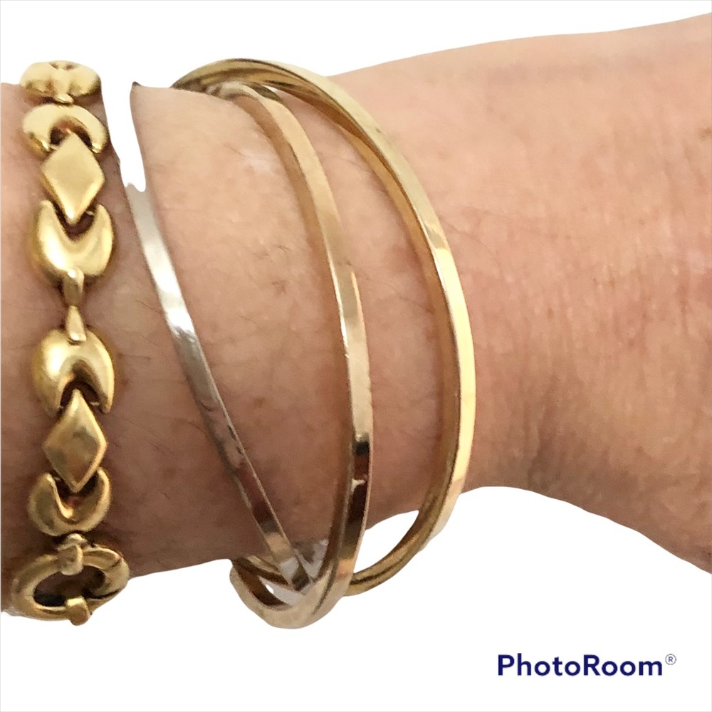 Vintage Triple Interlocking Gold Plated over Copper Bangle Bracelet
